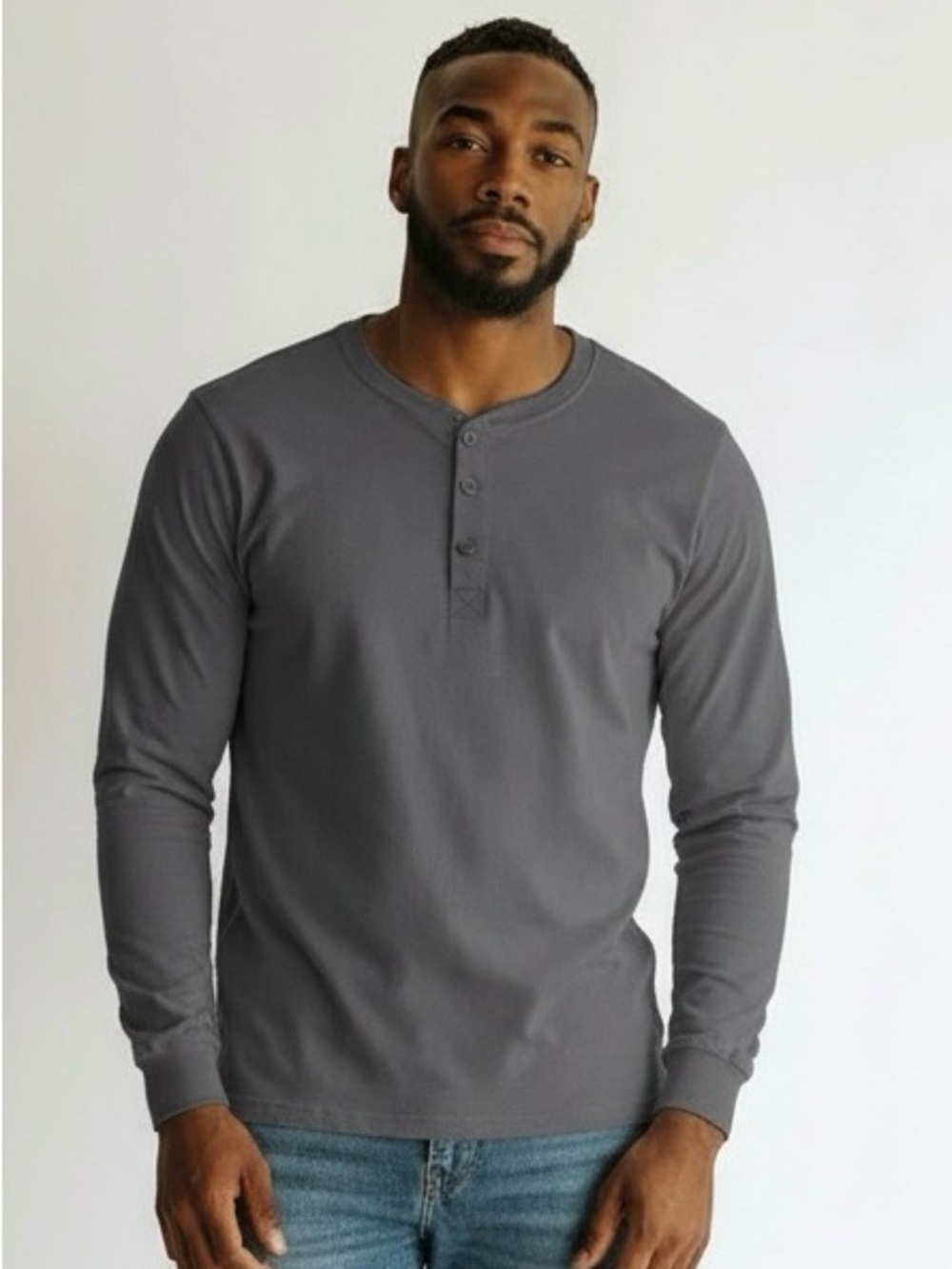 Place Men's Long Sleeve Henley Shirt - Charcoal Gray